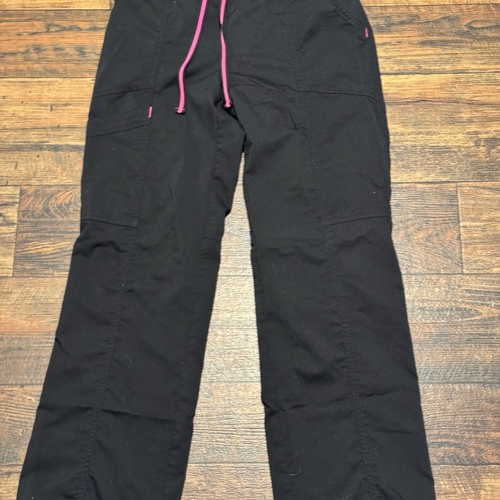 Black Cargo Pants with Pink Drawstring